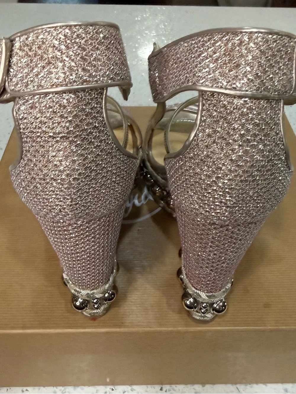 Christian Louboutin Champagne Chocazeppa 120 Glitter Specchio - Size 40 / US 9